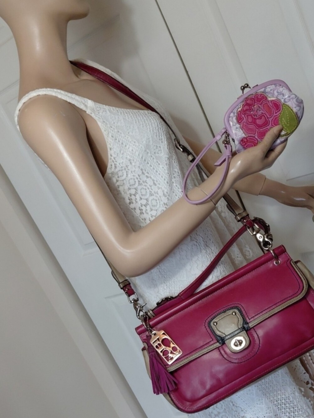 GORGEOUS BERRY COLORBLOCK FULLGRAIN LEATHER 2012  COACH 70TH ANNIVERSARY WILLIS… - Picture 17 of 17